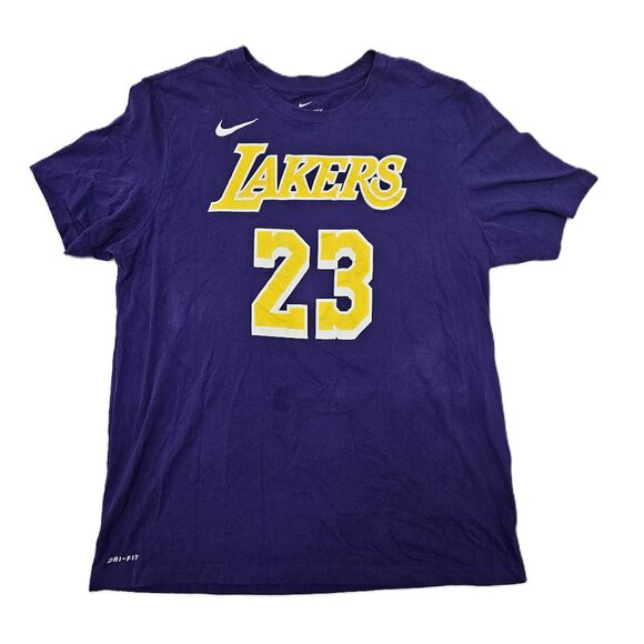 Nike Dri Fit Los Angeles Lakers Lebron James Purple #23 T-Shirt Size Large - Picture 1 of 13